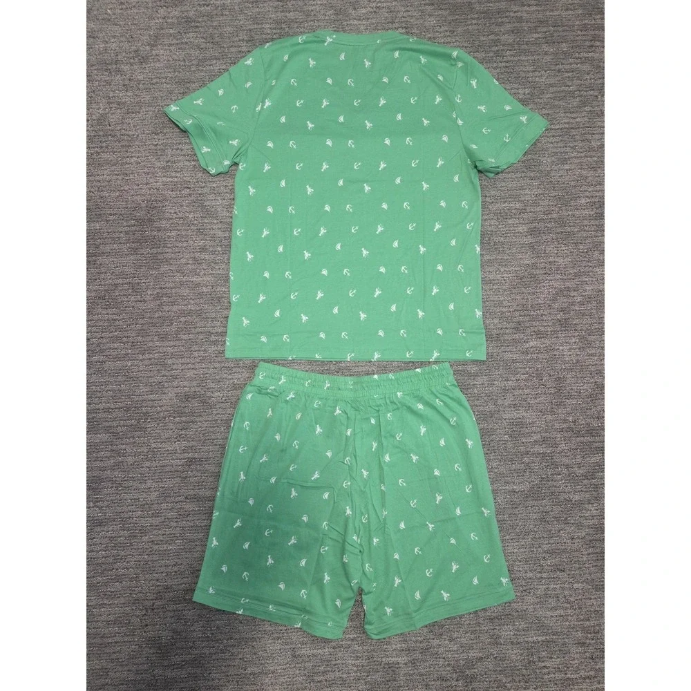 Cosabella Mens Road Trip Lounge Set Green Nautical Anchor Lobster Print Large